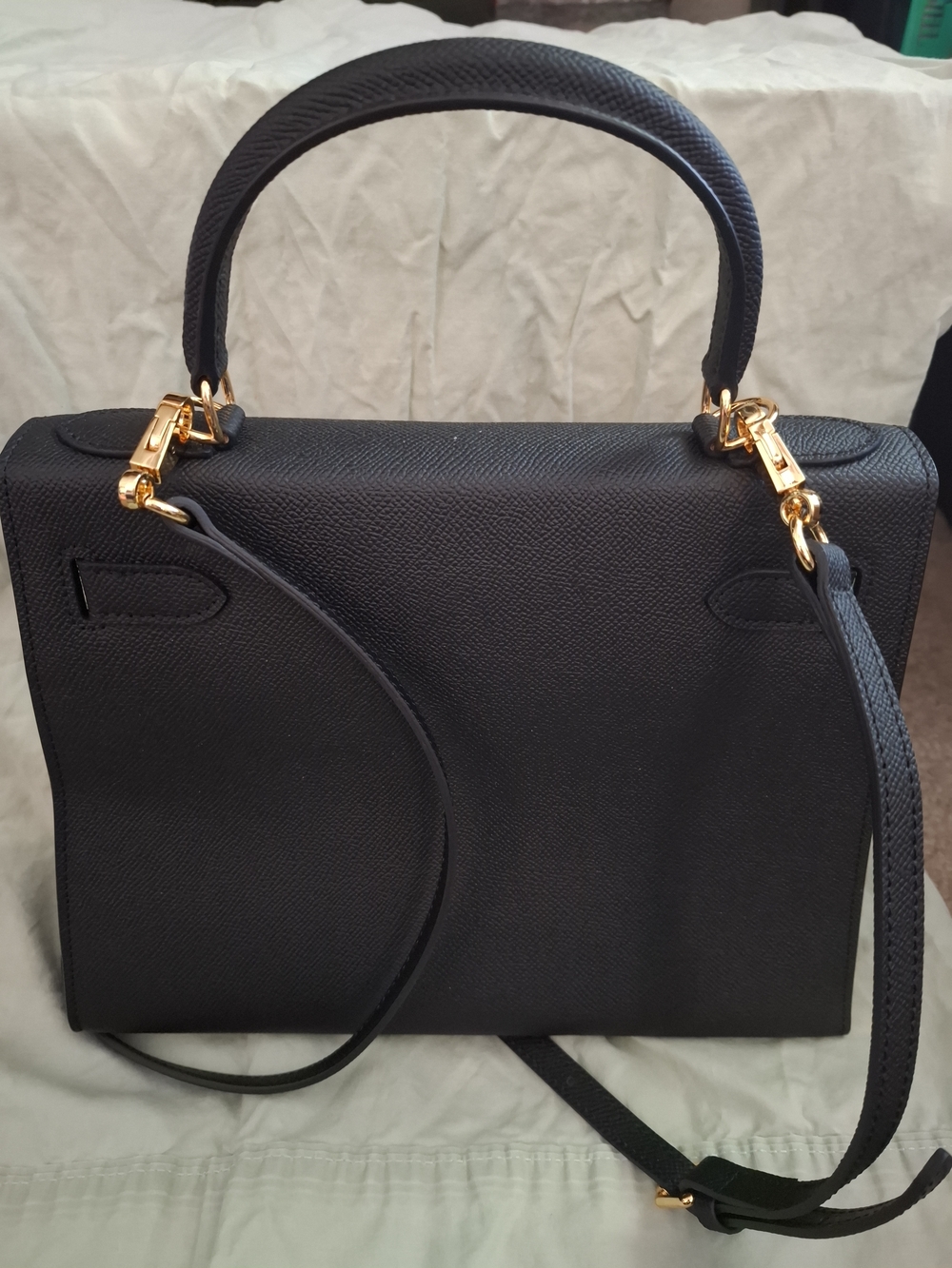 Structured Top-Handle Women's Bag in Black with Gold Hardware - Picture 3 of 6